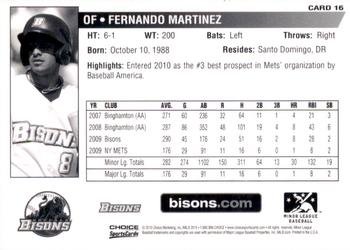 2010 Choice Buffalo Bisons #16 Fernando Martinez Back