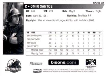 2010 Choice Buffalo Bisons #22 Omir Santos Back