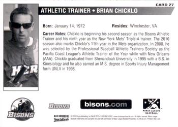 2010 Choice Buffalo Bisons #27 Brian Chicklo Back