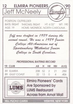 1990 Pucko Elmira Pioneers #12 Jeff McNeely Back