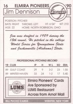 1990 Pucko Elmira Pioneers #16 Jim Dennison Back