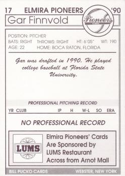 1990 Pucko Elmira Pioneers #17 Gar Finnvold Back