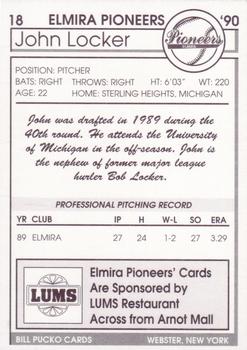 1990 Pucko Elmira Pioneers #18 John Locker Back