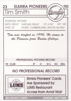 1990 Pucko Elmira Pioneers #23 Tim Smith Back