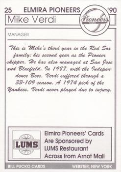 1990 Pucko Elmira Pioneers #25 Mike Verdi Back