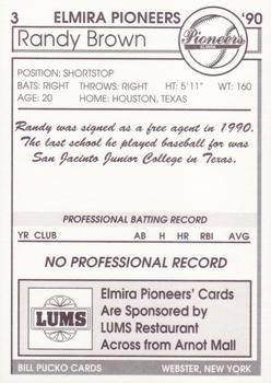 1990 Pucko Elmira Pioneers #3 Randy Brown Back