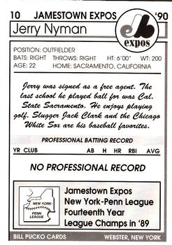 1990 Pucko Jamestown Expos #10 Jerry Nyman Back
