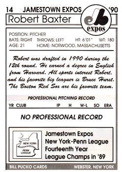 1990 Pucko Jamestown Expos #14 Robert Baxter Back