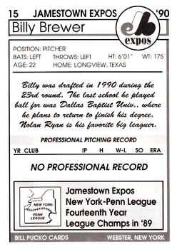 1990 Pucko Jamestown Expos #15 Billy Brewer Back