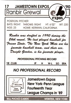 1990 Pucko Jamestown Expos #17 Ranbir Grewal Back