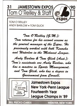 1990 Pucko Jamestown Expos #31 Andy Barlow / Tom Glick / Tom O'Reilley and Staff Back