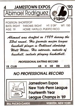 1990 Pucko Jamestown Expos #4 Abimael Rodriguez Back