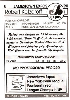 1990 Pucko Jamestown Expos #8 Robert Katzaroff Back