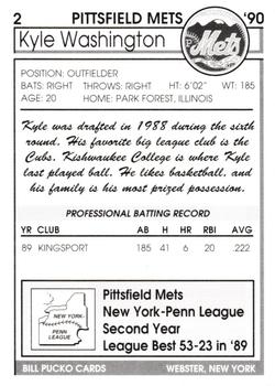 1990 Pucko Pittsfield Mets #2 Kyle Washington Back
