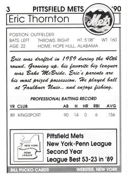 1990 Pucko Pittsfield Mets #3 Eric Thornton Back