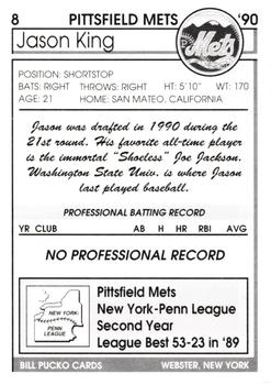 1990 Pucko Pittsfield Mets #8 Jason King Back