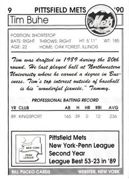 1990 Pucko Pittsfield Mets #9 Tim Buhe Back