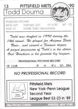 1990 Pucko Pittsfield Mets #13 Todd Douma Back