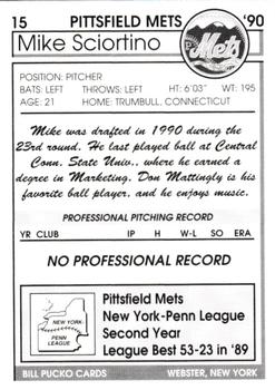 1990 Pucko Pittsfield Mets #15 Mike Sciortino Back
