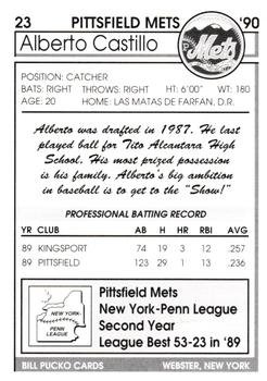1990 Pucko Pittsfield Mets #23 Alberto Castillo Back