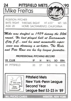 1990 Pucko Pittsfield Mets #24 Mike Freitas Back