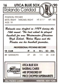 1990 Pucko Utica Blue Sox #16 Rolando Caridad Back