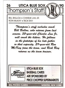 1990 Pucko Utica Blue Sox #26 Bill Ballou / Charlie Lau Jr. / Ron McKay / Rick Ray Back