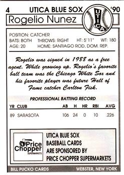 1990 Pucko Utica Blue Sox #4 Rogelio Nunez Back