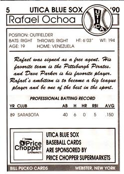 1990 Pucko Utica Blue Sox #5 Rafael Ochoa Back