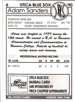 1990 Pucko Utica Blue Sox #6 Adam Sanders Back