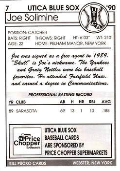 1990 Pucko Utica Blue Sox #7 Joe Solimine Back