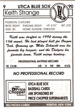1990 Pucko Utica Blue Sox #9 Keith Strange Back