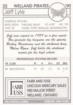 1990 Pucko Welland Pirates #22 Jeff Lyle Back