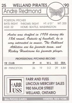 1990 Pucko Welland Pirates #25 Andre Redmond Back