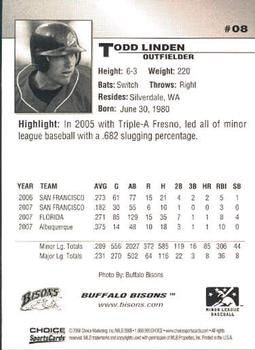 2008 Choice Buffalo Bisons Update #8 Todd Linden Back