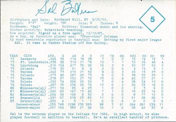 1984 Indianapolis Indians #5 Sal Butera Back