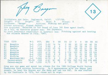 1984 Indianapolis Indians #13 Greg Bargar Back
