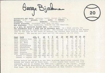 1985 Indianapolis Indians #20 George Bjorkman Back