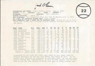 1985 Indianapolis Indians #22 Jack O'Connor Back