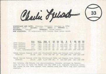 1985 Indianapolis Indians #33 Charlie Leibrandt Back