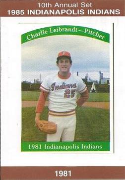 1985 Indianapolis Indians #33 Charlie Leibrandt Front
