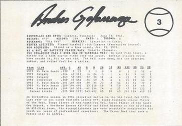 1985 Indianapolis Indians #3 Andres Galarraga Back