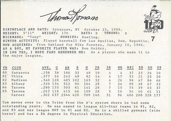 1986 Indianapolis Indians #7 Tom Romano Back