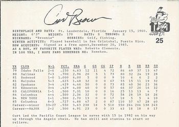 1986 Indianapolis Indians #25 Curt Brown Back