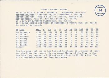 1987 Indianapolis Indians #14 Tom Romano Back