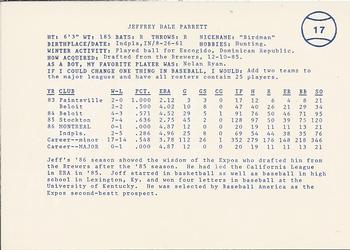 1987 Indianapolis Indians #17 Jeff Parrett Back