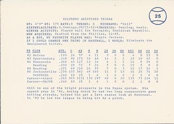 1987 Indianapolis Indians #25 Wilfredo Tejada Back