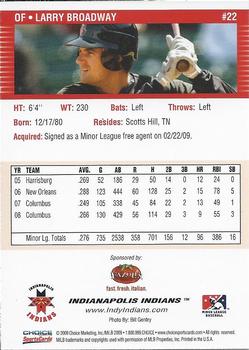 2009 Choice Indianapolis Indians #22 Larry Broadway Back