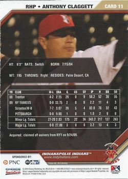 2010 Choice Indianapolis Indians #11 Anthony Claggett Back