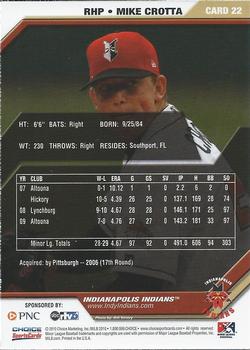 2010 Choice Indianapolis Indians #22 Mike Crotta Back